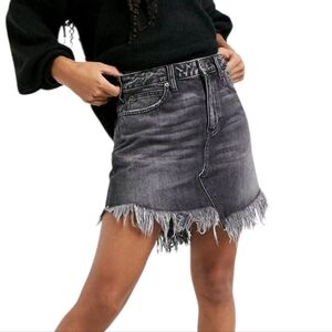 We The Free Maverick black denim frayed hem mini skirt - 25.        L43